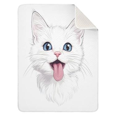 Imagem de Coikll Um cobertor de bebê de gato branco de algodão aconchegante cobertor quente para berçário cobertor de criança recebendo cobertores infantis 76 cm x 40