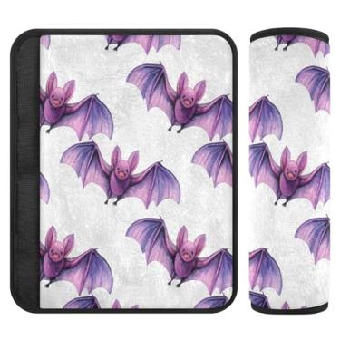 Imagem de Burbuja Capa para cinto de segurança de carro em aquarela morcegos macios e confortáveis protetores de cinto de segurança para alça de ombro de assento, 1 par pequeno