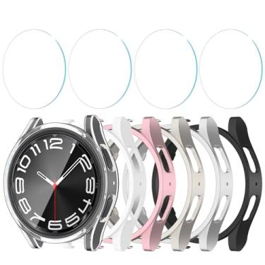Imagem de Meliya Pacote com 6+4 capas para Samsung Galaxy Watch 6 Classic 47 mm com protetor de tela de vidro temperado HD anti-embaçamento, capa protetora resistente a arranhões de PC rígido compatível com