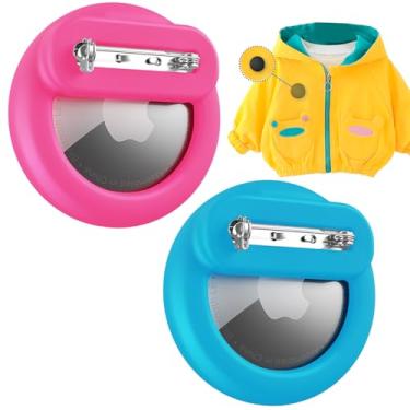 Imagem de Suporte para Airtag da Apple para crianças, pacote com 2, capa oculta para crianças da Apple, suporte para rastreador de airtag com pinos de segurança para crianças, roupas, sapatos, mochila (rosa