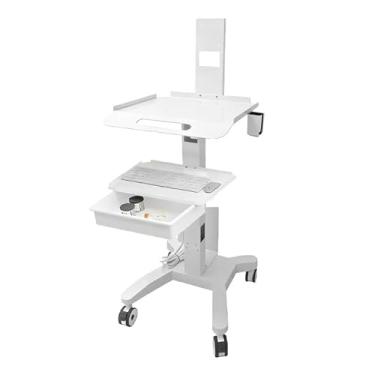 Imagem de Carrinho de trabalho para laptop médico com rodas, carrinho de laboratório com rodinhas de altura ajustável com suporte de scanner – mesa de computador móvel resistente para clínicas odontológicas