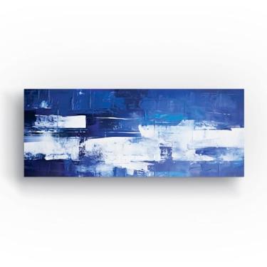 Imagem de Quadro Abstrato em Tela, Arte Moderna em Tons de Azul e Branco, Pintura Contemporânea para Decoração, 150X60 Centímetros