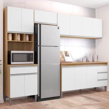 Imagem de Conjunto Cozinha Andreia 280cm AJL Móveis, Amêndoa/Branco