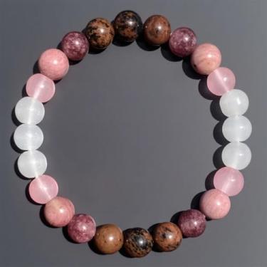 Imagem de Pulseiras elásticas com contas para mulheres, pedra da lua, rodochrosita, rodocrosita, presente para paciência, One Size, Pedra, Sem Pedra Preciosa