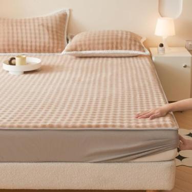 Imagem de Capa de colchão de veludo de pelúcia para todas as estações, protetor térmico, macio, elástico, à prova de poeira, para inverno, outono, primavera, aconchegante, esticável, capa de colchão cáqui, 180