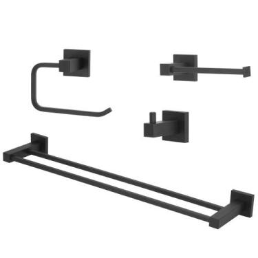 Imagem de Kit Acessórios Quadrado Banheiro Preto/Black Fosco 4 Peças - Modelar