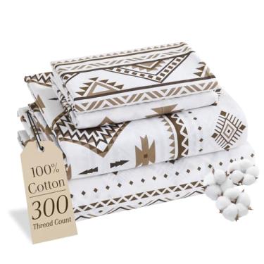 Imagem de MCO Jogo de lençol 100% algodão estampado floral, conjunto de lençóis King 300 fios de algodão, bolso profundo de 40,6 cm, lençóis refrescantes respiráveis 4 peças (king, amarelo boémio)