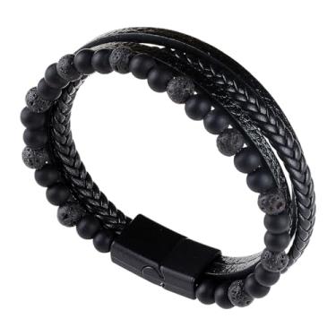 Imagem de 1 pulseira de couro sintético em camadas com contas de olho de tigre, design punk feito à mão, ajustável para uso casual em festas de trabalho, One Size, Poliuretano, Sem Pedra Preciosa