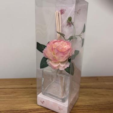 Imagem de Frasco Difusor de Ambiente com Flores Decorativas – Vidro 140ml para Quarto, Banheiro e Sala(Quadrado - Flor Rosa)