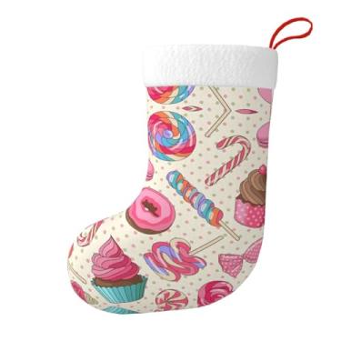 Imagem de Meias de Natal com estampa de cupcake de pirulito doce, decoração de Natal, casa, festa, escritório, férias, lareira