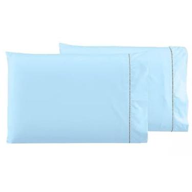 Imagem de Kit 10 Fronhas Micropercal 400 Fios Ponto Palito 70x50cm – Sofisticação e Conforto para Seu Quarto (Azul Bebê,10 Fronhas)