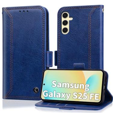 Imagem de Oduio Capa carteira para Samsung Galaxy S25 FE com suporte para cartão de bloqueio RIFD, capa protetora de couro PU flip com suporte para negócios de 6,7 polegadas 2025, azul escuro