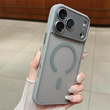 Imagem de SFDSUH Capa protetora fosca com carregamento sem fio magnético para iPhone 16 Pro Max, resistente a impactos e sólida (para iPhone 16 Pro Max/Cinza)