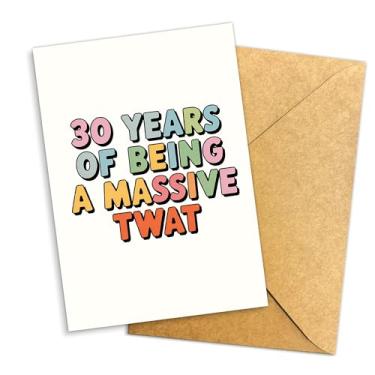 Imagem de 30 Years of Being a Massive Twat Cartão engraçado de aniversário de adulto, saudação de 30 anos de humor rude com letras coloridas em negrito e envelope kraft para casais amigos parceiros – 20 x 13 cm
