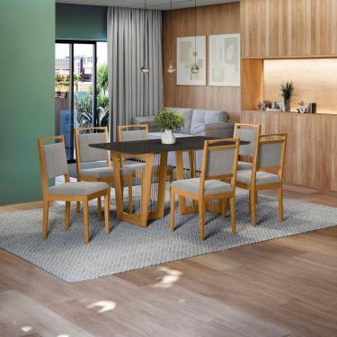 Imagem de Conjunto Sala De Jantar Lina Em Madeira Maciça 6 Cadeiras Boucle Cinza