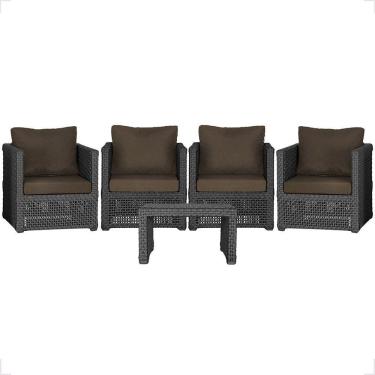 Imagem de Mesa E 4 Poltronas Madri Corda Náutica Estofado 9 Trama Preto