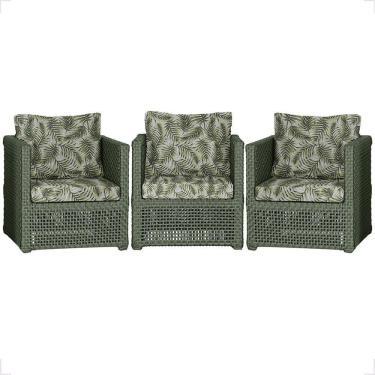 Imagem de 3 Poltronas Madri Alumínio Corda Náutica Estofado 5 Trama Verde