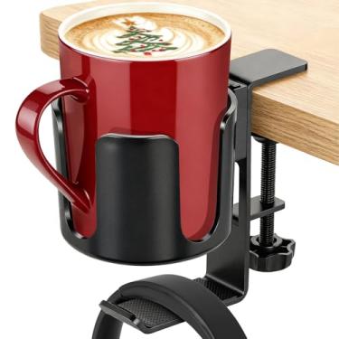 Imagem de KIMERSE Suporte de copo de mesa com gancho, suporte de copo anti-derramamento para apoio de braço de mesa ou cadeira, fácil de instalar, adequado para esfregões de café, garrafas de água, fone de