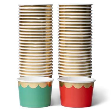 Imagem de Confettiville Copos de sorvete de papel, tigelas de sobremesa descartáveis de 255 g para alimentos quentes ou frios, copos de petisco de 255 g para festas de Natal, vermelho e dourado, folha dourada
