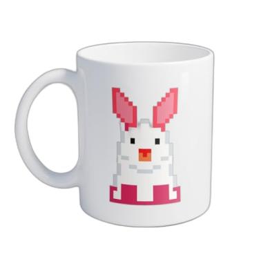 Imagem de Caneca Xícara de Café Porcelana 300ml Coelho de Páscoa Pixel Art