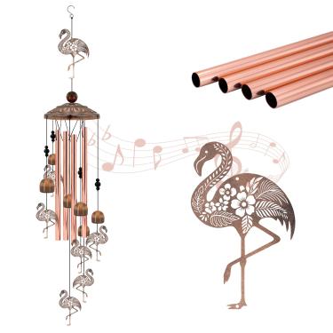 Imagem de Howarmer Sinos de vento de flamingo para fora, presentes de flamingo de metal para mulheres/mãe, sinos de vento de memorial de aniversário ao ar livre, decoração de jardim retrô para pátio externo