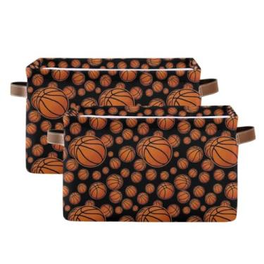 Imagem de Cestas para organização – Caixas de armário de lona de 36 cm x 26 cm para prateleira de armário e organização doméstica, laranja, basquete, preto, pacote com 2