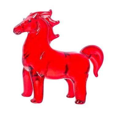 Imagem de IEUDNS Estatueta de cavalo de vidro para decoração de casa, criativa, elegante, escultura artística para sala de estar, quarto, sala de meditação, Vermelho