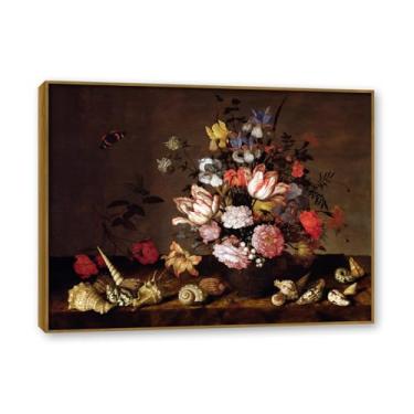 Imagem de NHLDZYH Moldura de teca. Impressão de flores vintage rústica, arte de parede em tela emoldurada floral clássica, decoração de cozinha de fazenda, pronto para pendurar. A23. 70 x 90 cm