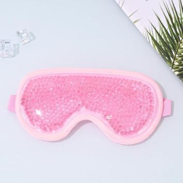 Imagem de Máscara de olhos macia de gel de pelúcia refrescante e aquecimento com design ajustável de gancho e laço para relaxar, reutilizável, uso doméstico, variante rosa