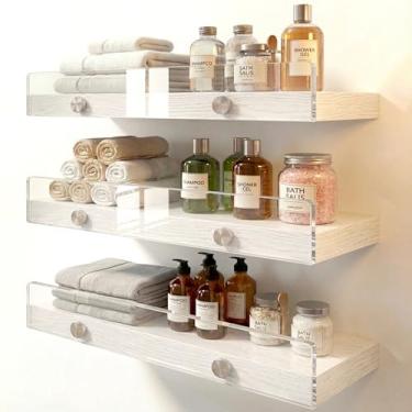 Imagem de Care&More YJ Pacote com 3 prateleiras flutuantes de madeira para parede, prateleiras rústicas montadas na parede para banheiro, quarto, sala de estar, cozinha, prateleira suspensa branca