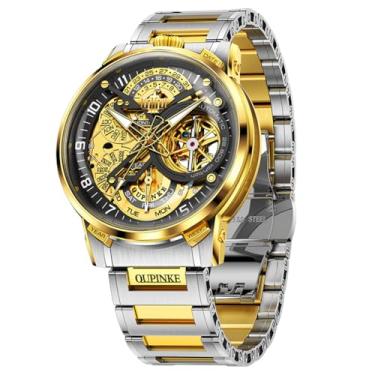 Imagem de OLEVS Relógio masculino esqueleto automático mecânico luxuoso relógio de pulso à prova d'água luminoso tungstênio, 3278: ouro