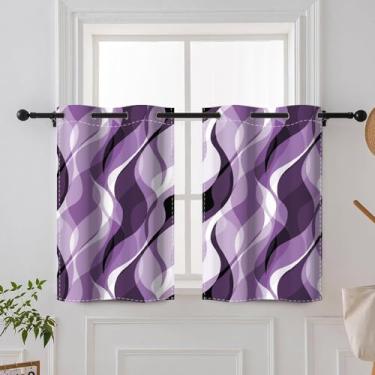 Imagem de DORCEV Cortinas blecaute roxo ombré, arte abstrata, estética gradiente, cortinas de cozinha, linhas geométricas, isoladas térmicas, escurecimento de quarto, cortinas de janela, decoração de casa, 66 x