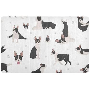 Imagem de TSENQUE Tapete de porta engraçado para cães Boston Terrier Yoga personalizado grande e divertido tapete de boas-vindas, tapete de porta externo para entrada externa, 81 cm x 50 cm