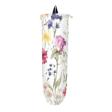 Imagem de Porta-sacos plásticos de flores em aquarela botânica, organizador de sacos de cozinha, dispensador de armazenamento de sacolas de supermercado