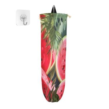 Imagem de Dispensador de recipiente de saco plástico de folhas de melancia e palmeira, suportes de saco de plástico, organizador de sacos para armazenamento de sacolas plásticas de cozinha