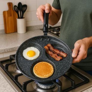 Imagem de Frigideira Antiaderente 3 Divisórias 23cm | Panquequeira, Omeleteira e Frigideira para Ovos