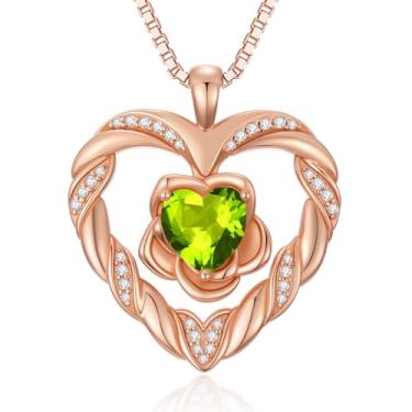 Imagem de WYDDO Colares de coração de flor rosa para mulheres, mãe, pedra do mês de nascimento, pingente, aniversário, Natal, Dia dos Namorados, joias presentes para sua esposa, filha, mãe, One Size, Base