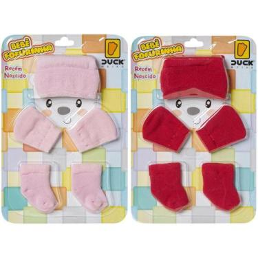 Imagem de Kit 2 Conjuntos Touca Luva e Meia Bebê Recém-Nascido Enxoval Menina - 