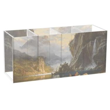 Imagem de TSENQUE Porta-lápis personalizado Albert Bierstadt Indians Art Landscape Acrylic Cute Pen Pencil Holder Desk Craft Caddy Brush Holder Stationary Pencil Cups Office Decor Desk Accessories