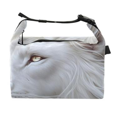 Imagem de TSENQUE Lancheira branca com estampa de juba de leão para mulheres, lancheira com alça de ombro para trabalho, adultos, animal, floral, isolada para adultos