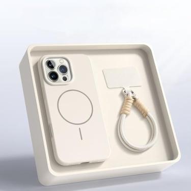 Imagem de Capa protetora de silicone com cordão magnético para iPhone 15, 14, 16 Plus, 11, 12, 13, 16 Pro Max, capa macia, branca, para iPhone 12