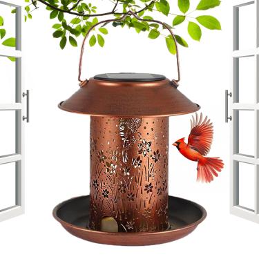 Imagem de Alimentador solar suspenso para pássaros | Lanterna de jardim de metal impermeável, alimentadores de pássaros selvagens vazados - para varanda, pátio, jardim, janela, deck gramado, vida selvagem