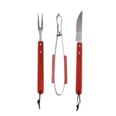Imagem de Kit de churrasco 3 pc wood inox cabo de madeira faca pegador grafo