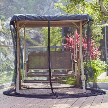 Imagem de WOKEZ Mosquiteiro para pátio, rede mosquiteira para pátio ao ar livre com abertura de zíper e barraca impermeável no teto, tela de malha de poliéster, preta, 125 x 205 x 205 cm