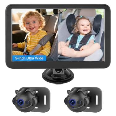 Imagem de Snsowed Câmera para Carro de bebê, Monitor 1080P de 9 Polegadas Canal Duplo Com 2 Câmeras Visão Noturna para Crianças, Bebês, Animais Estimação, ângulo Visão Amplo 150 °,