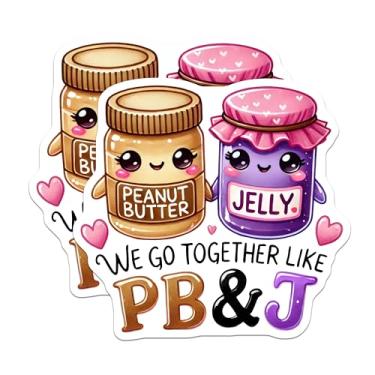 Imagem de (Pacote com 2) Adesivos de geleia de manteiga de amendoim - Adesivos fofos de comida dupla - Adesivos PB e J correspondentes - 12,7 cm no lado mais longo - Adere a qualquer superfície plana lisa