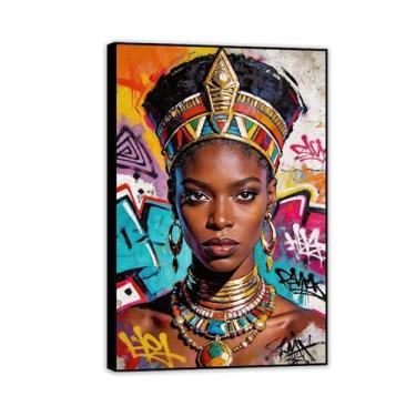 Imagem de SDYJ6GSW Queen Canvas Wall Art Graffiti Street Print Pictures Girls Banksy Prints Posters Decor Inspirational Wall Decor for Home Office Women Canvas Pictures 60x40cm (24x16in) Moldura preta