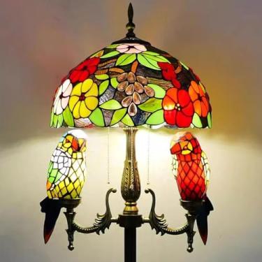 Imagem de Luminária de chão Tiffany com decoração natalina, libélula, papagaio, rosa e uva [5 lâmpadas][40,6 cm L x 165 cm A] Luminária de leitura de vitral para sala de estar, quarto, escritório ou s