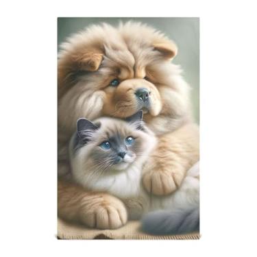 Imagem de Joisal Chow Chow Cachorro fofo Ragdoll Gato Bonito Toalhas de Chá de Mão Toalhas de Prato para Decoração de Cozinha Pano de Limpeza Macio Absorvente 45 x 71 cm, Pacote com 4