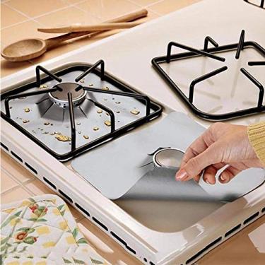 Imagem de Generic Protetor de Fogão a Gás Durável, Resistente a Altas e Baixas Temperaturas, Tapete Reutilizável para Ferramenta de Cozinha 6 Unidades/conjunto (Prata)